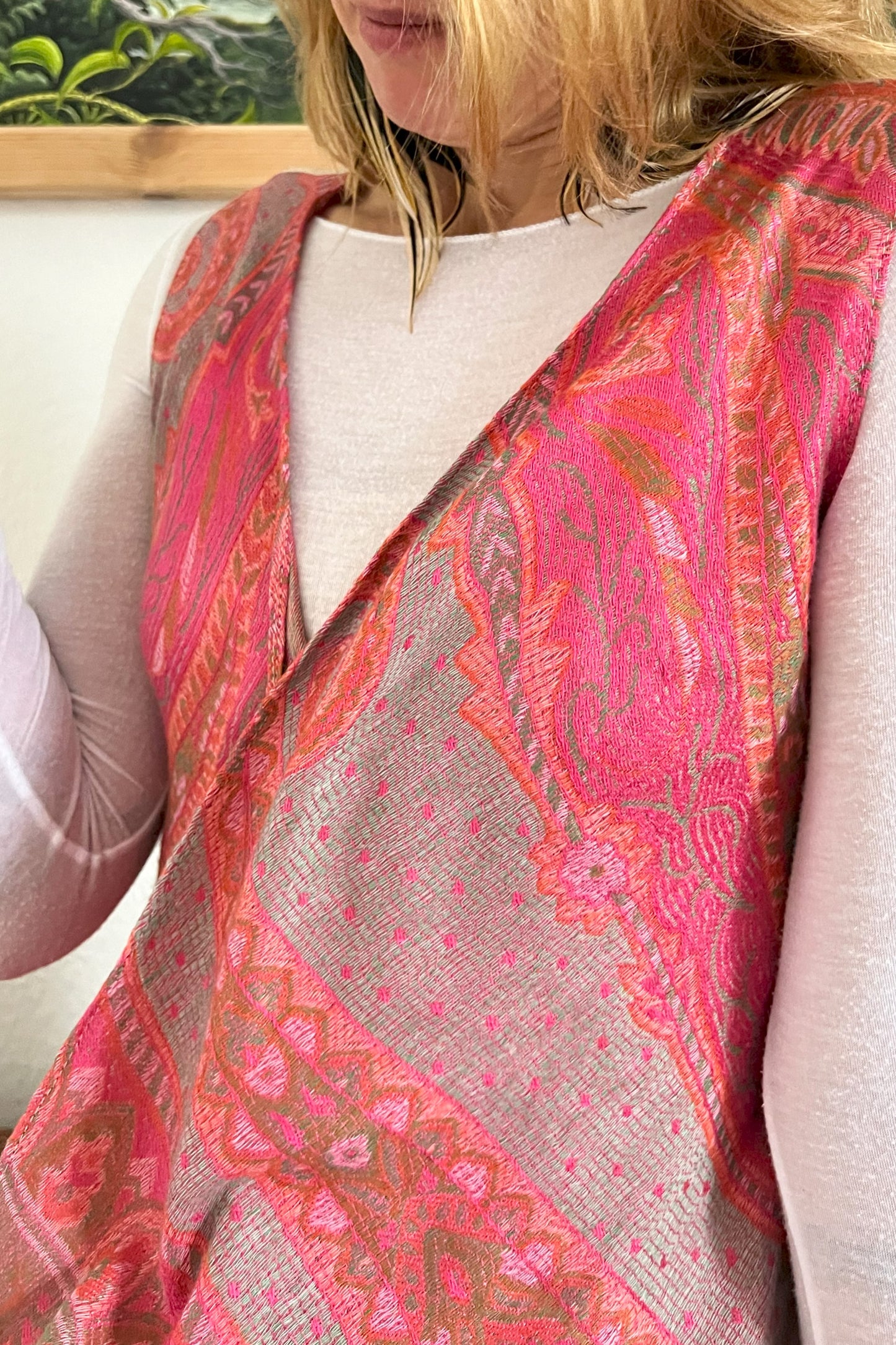 Schmale Weste, pink bunt beige, Kaschmir Wolle, S-L, Unikat