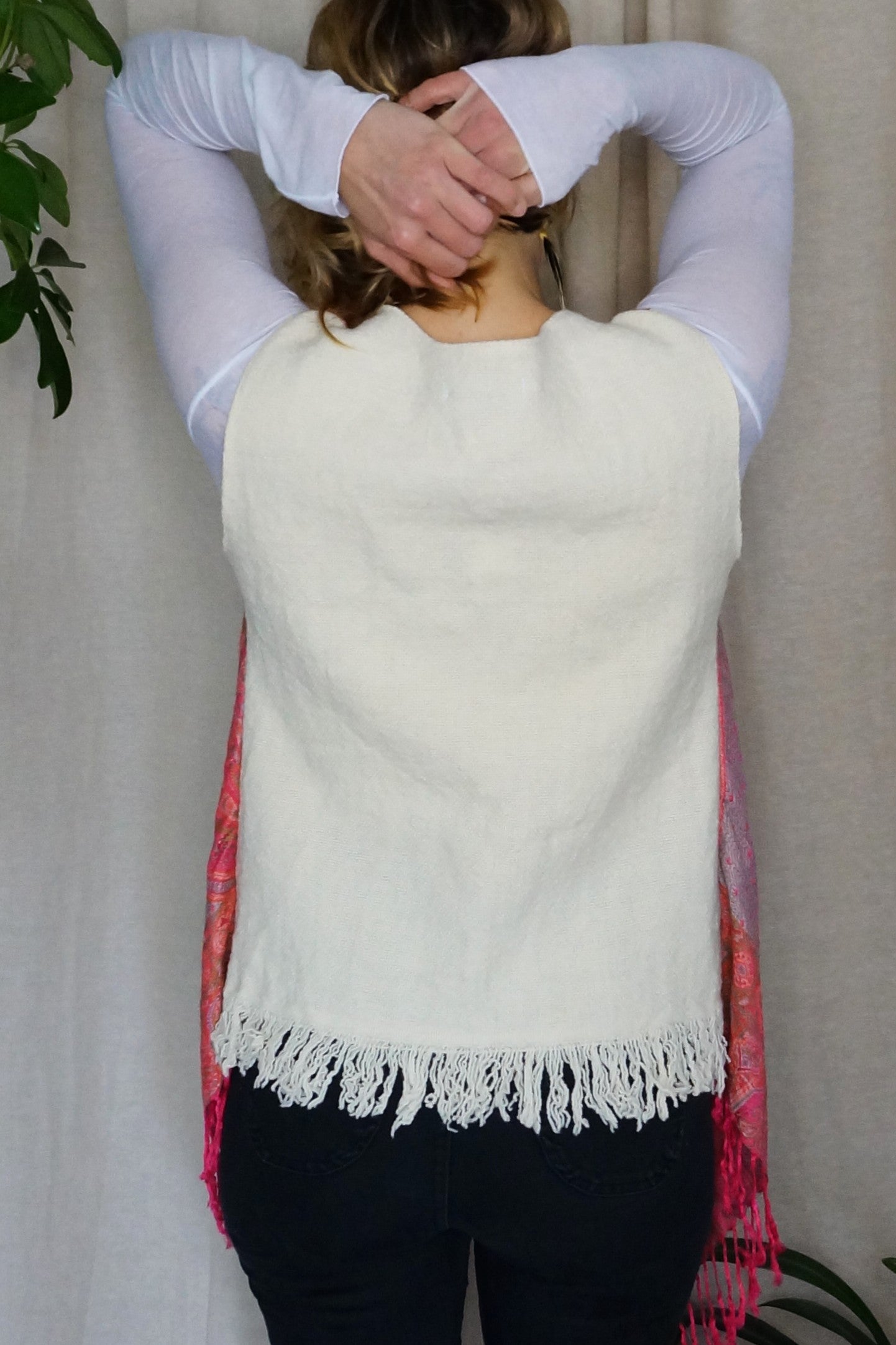Schmale Weste, pink bunt beige, Kaschmir Wolle, S-L, Unikat