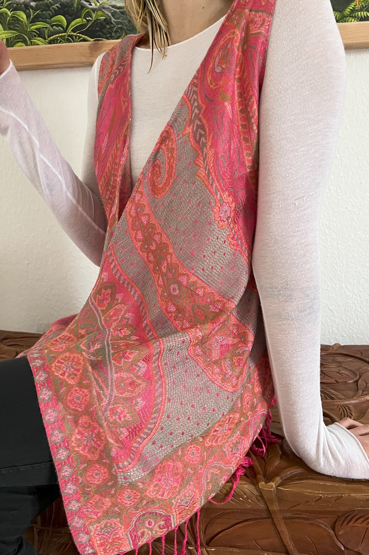Schmale Weste, pink bunt beige, Kaschmir Wolle, S-L, Unikat