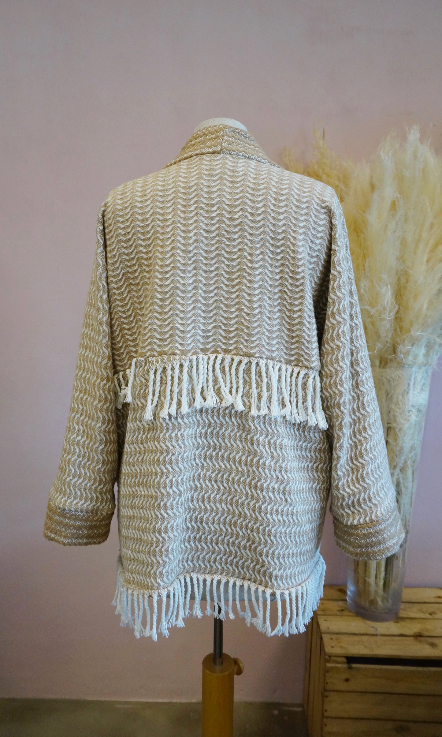 Retro Kimono, gold weiß, 70% Baumwolle, Unikat