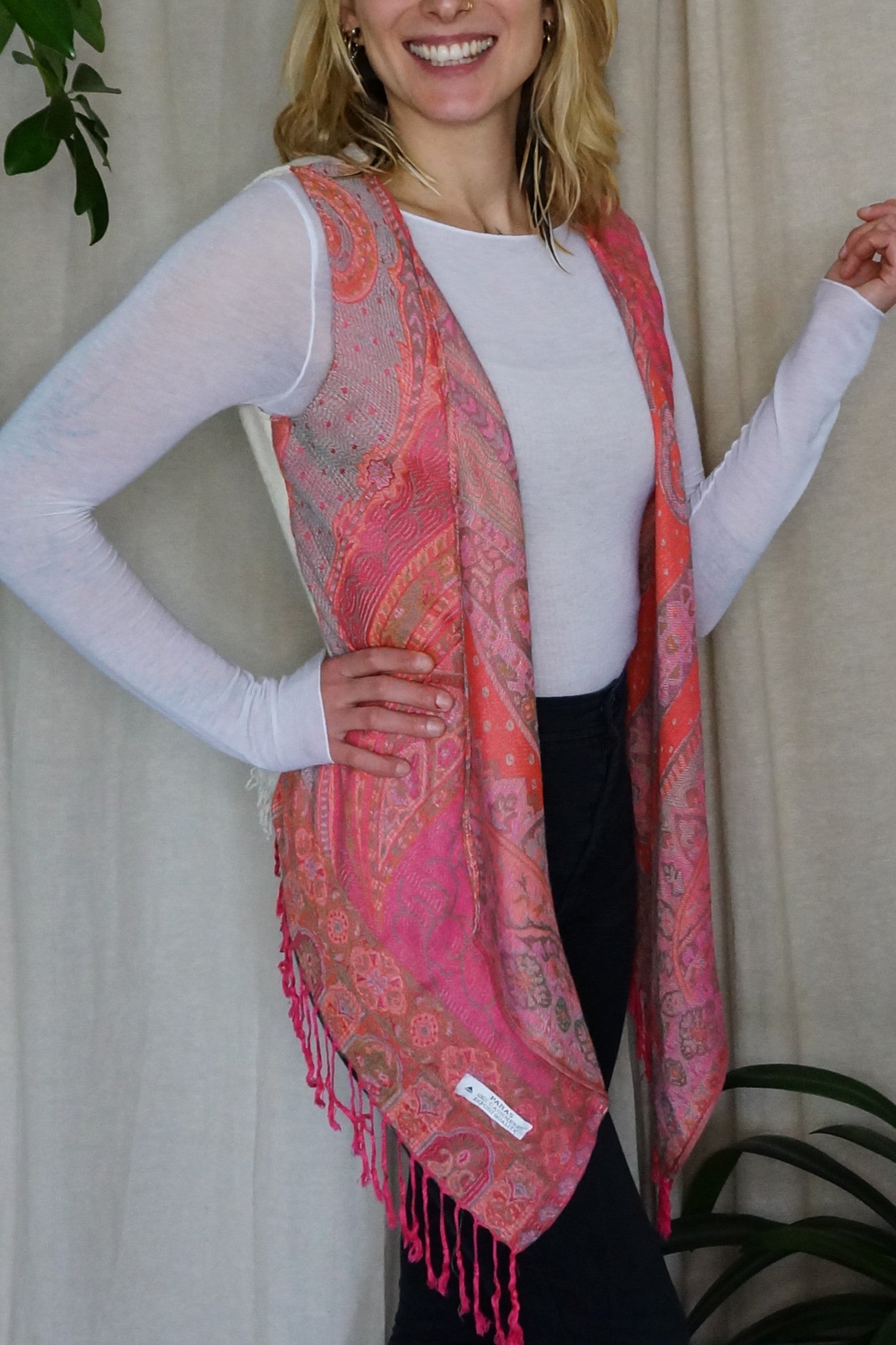 Schmale Weste, pink bunt beige, Kaschmir Wolle, S-L, Unikat
