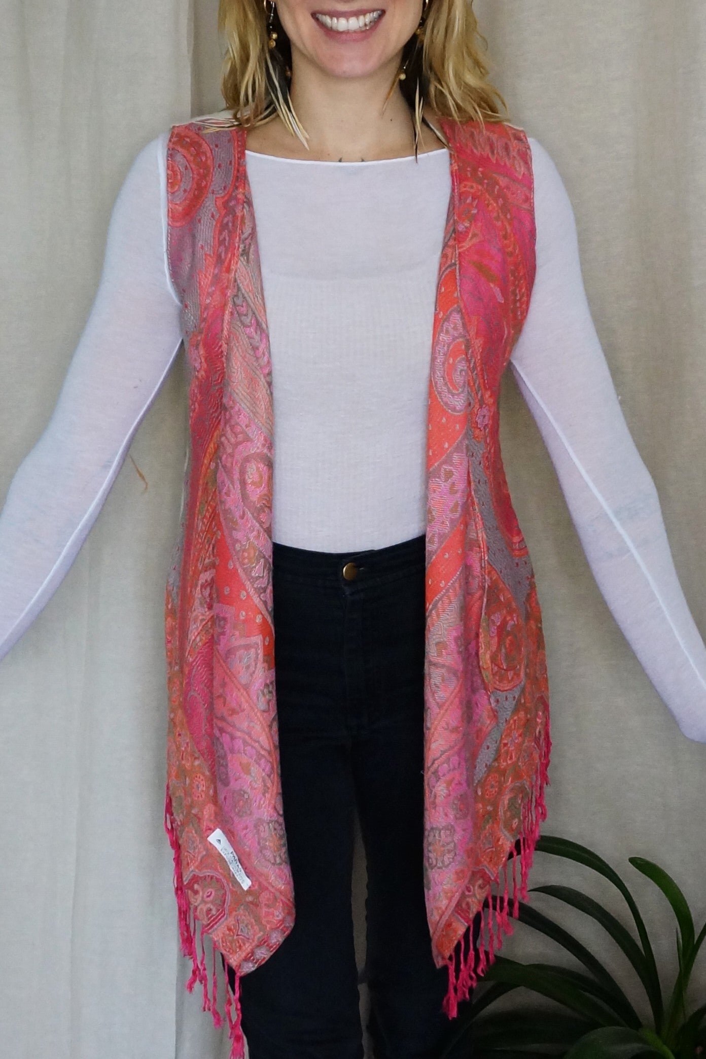 Schmale Weste, pink bunt beige, Kaschmir Wolle, S-L, Unikat