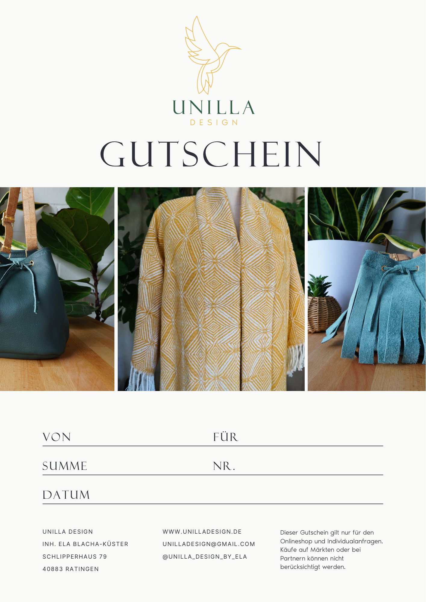 Geschenkgutschein – nachhaltige Mode & Accessoires aus Upcycling-Materialien
