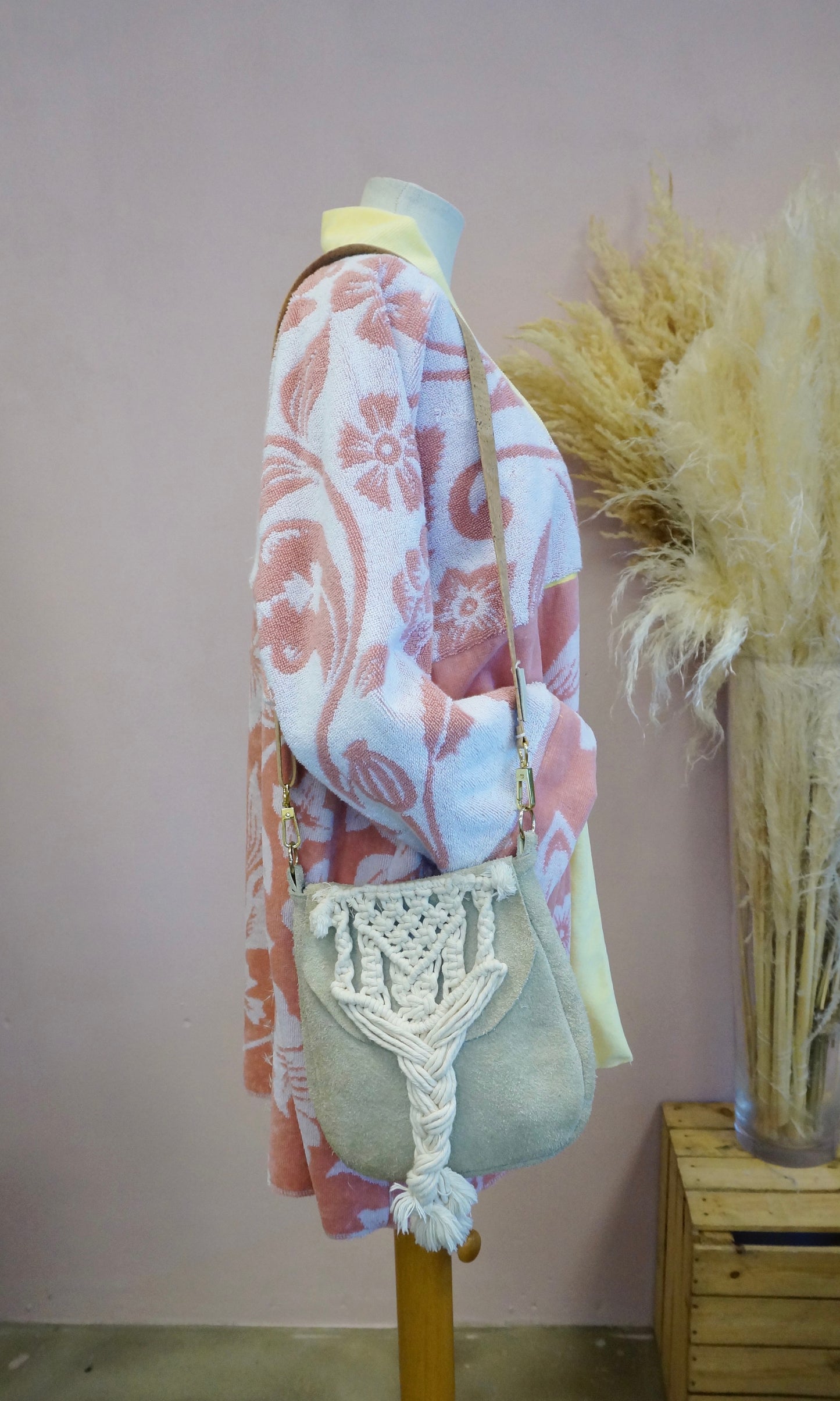 Retro Kimono, gelb rosa, 100% Baumwolle, Unikat