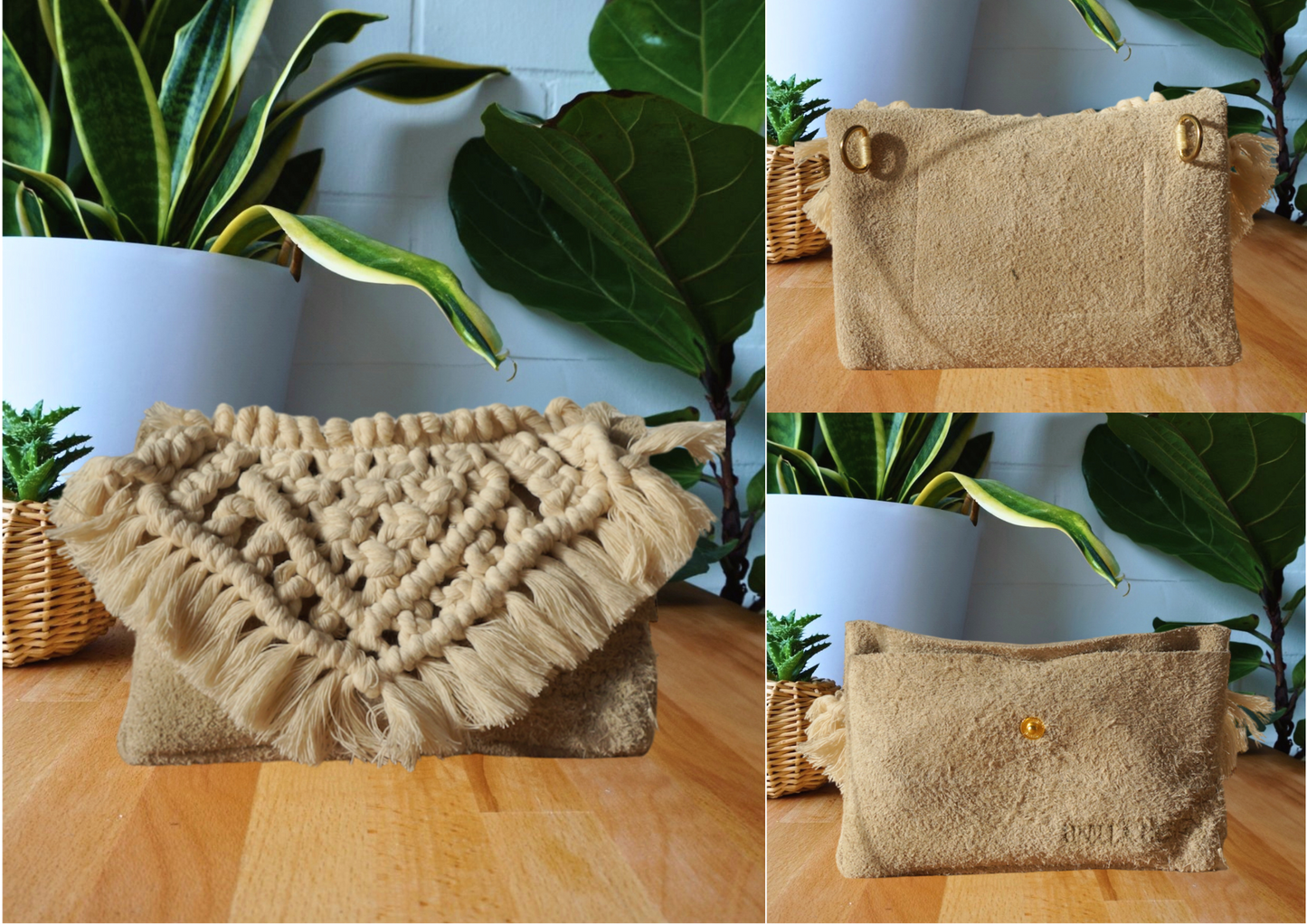 Bauchtasche mit Makramee, Brusttasche, Umhängetasche aus Leder