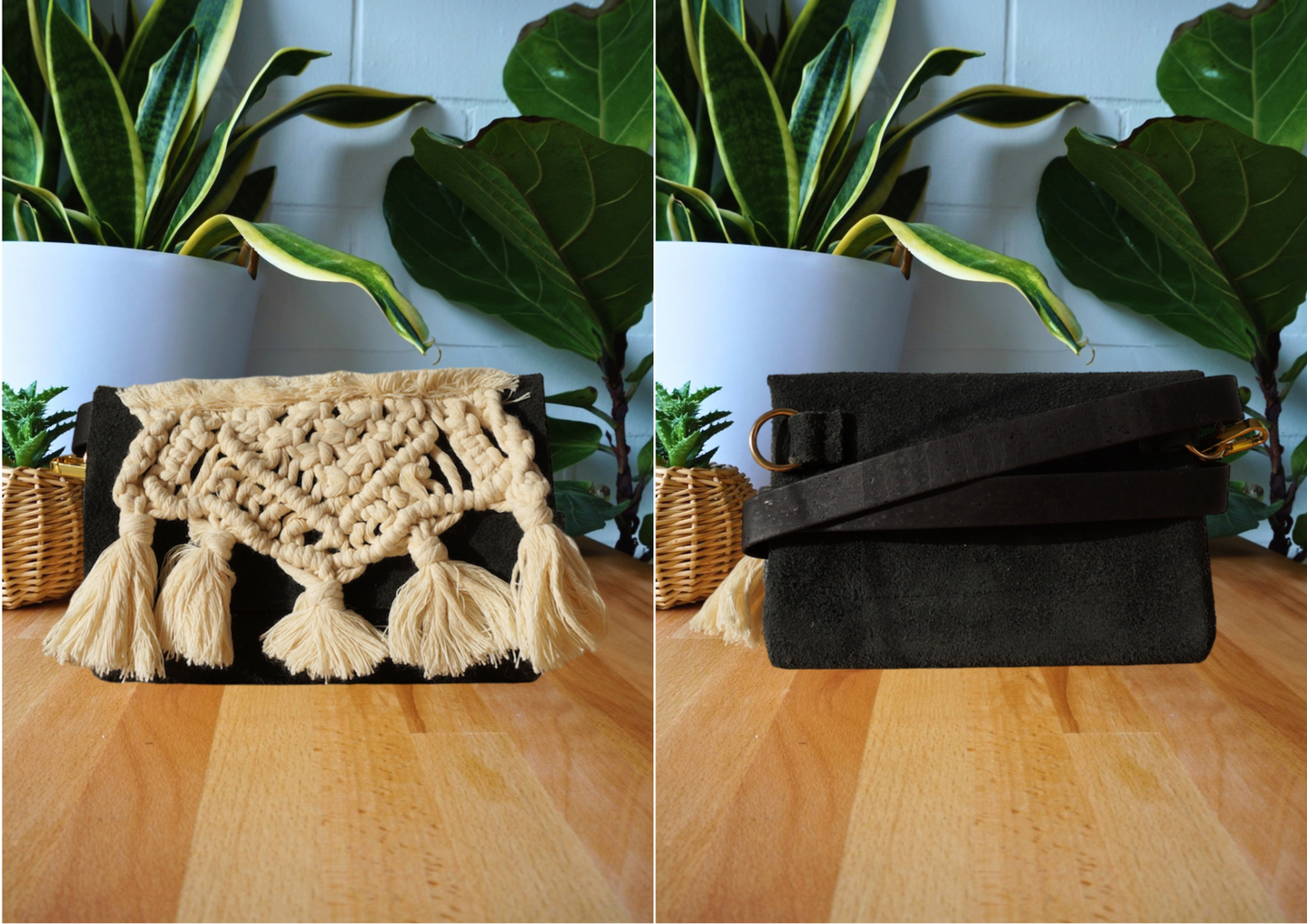 Bauchtasche mit Makramee, Brusttasche, Umhängetasche aus Leder