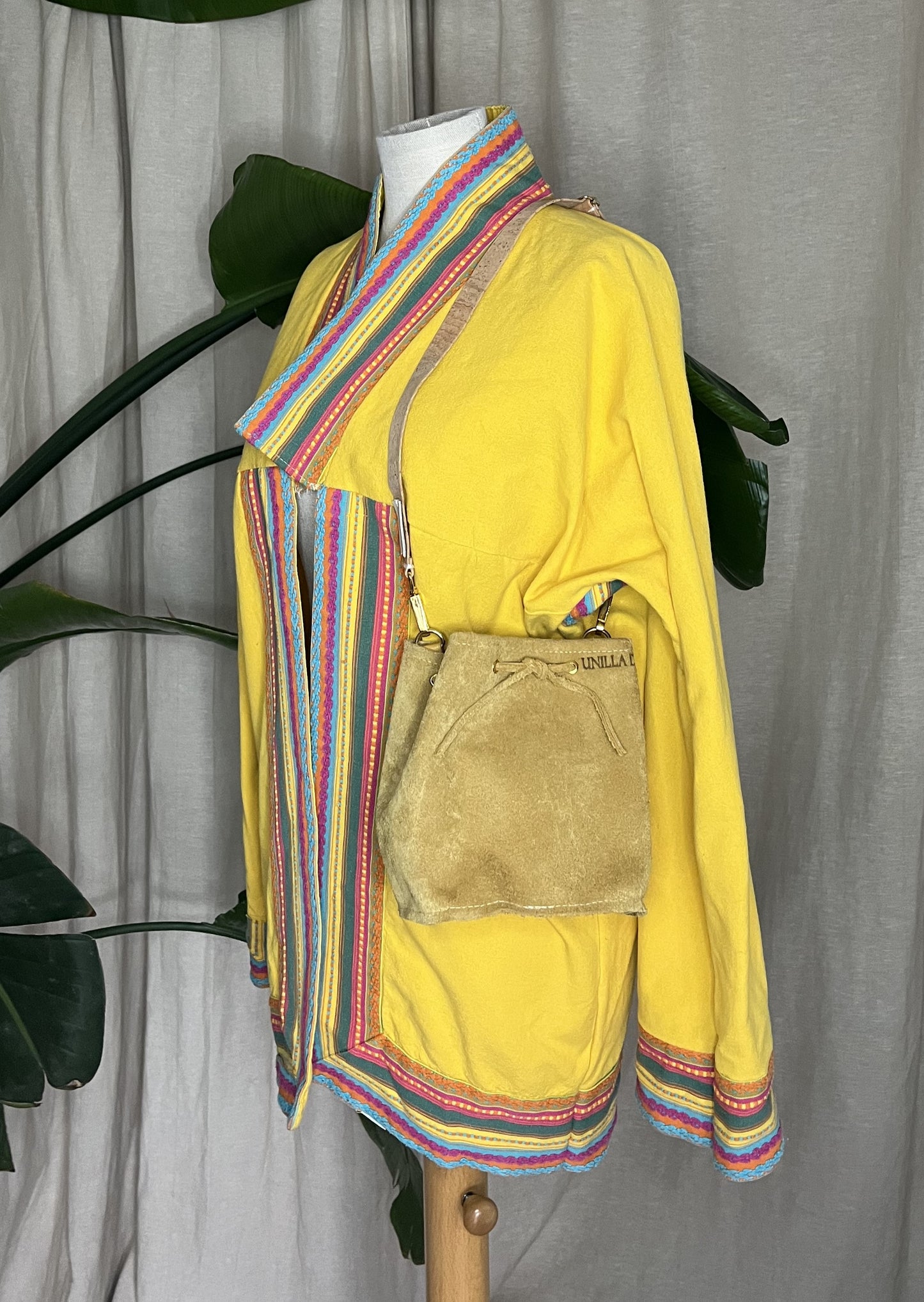 midi Kimono, gelb, Vintage, Boho Kimono, Loungewear, Unikat