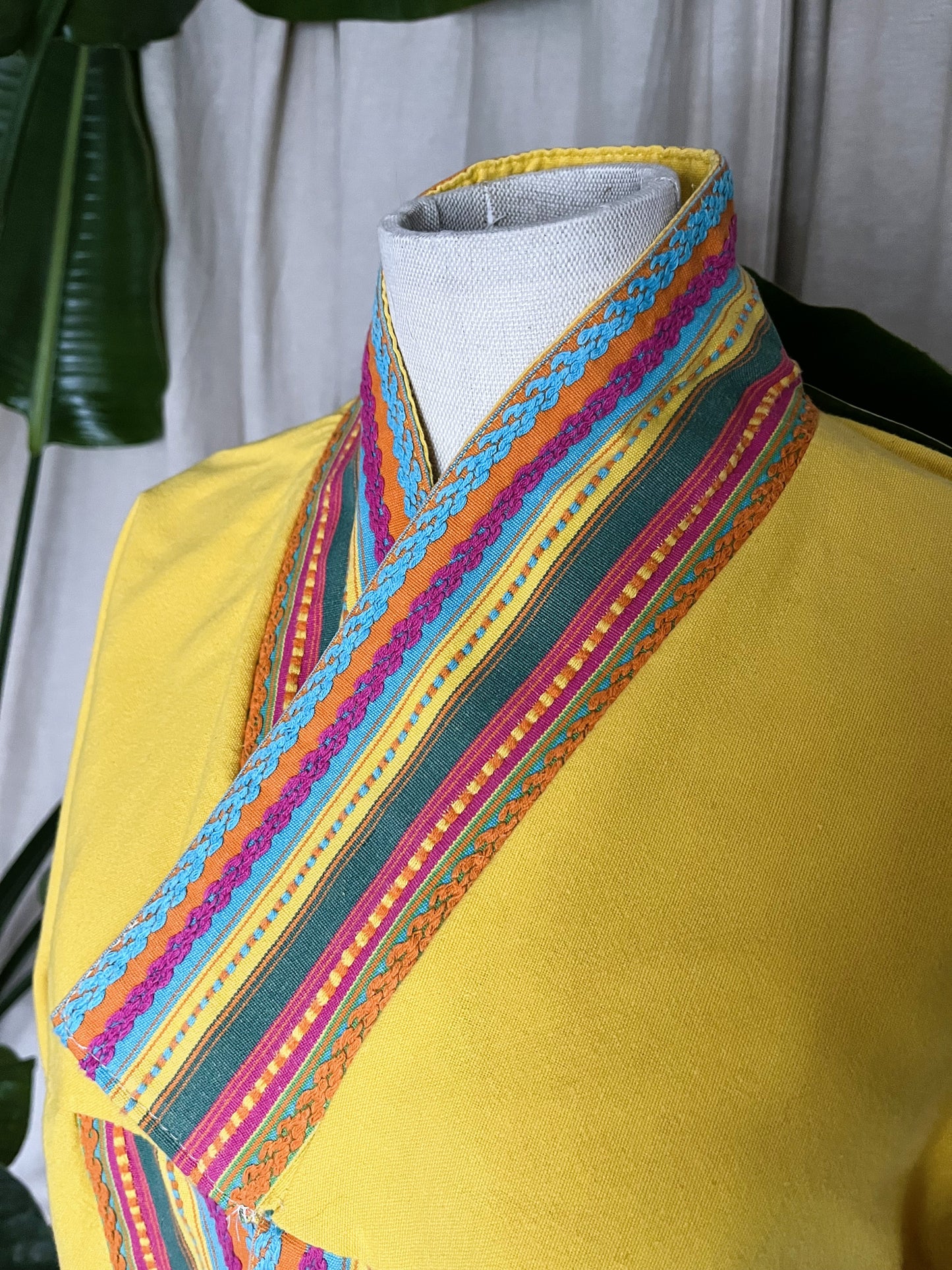 midi Kimono, gelb, Vintage, Boho Kimono, Loungewear, Unikat