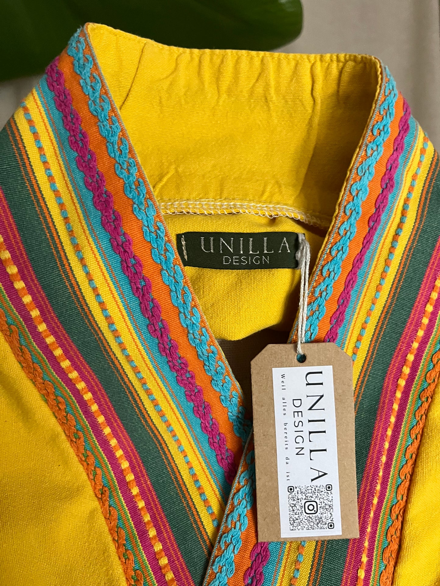 Midi Kimono aus Baumwolle – Vintage Boho Kimono in Gelb | Unikat