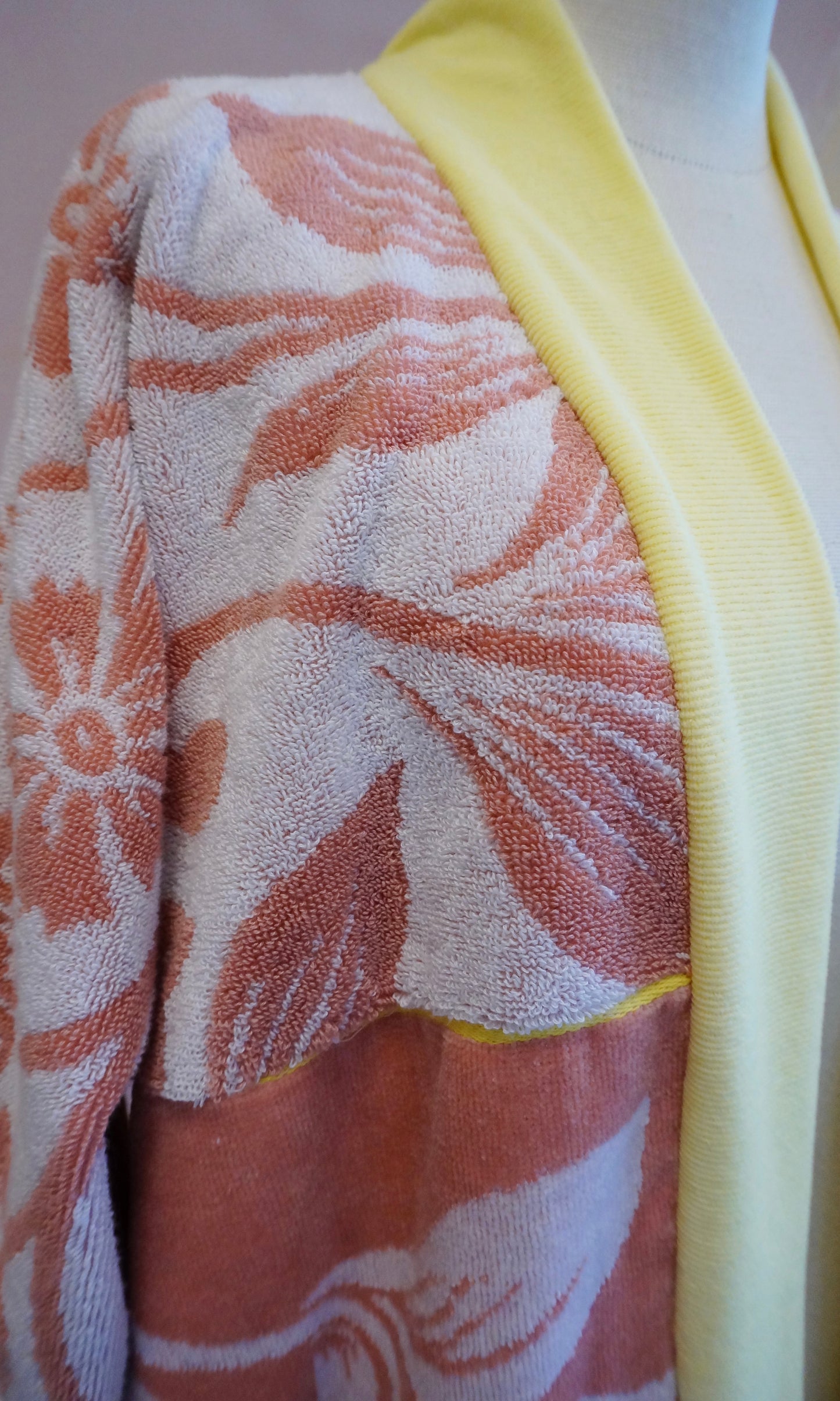 Retro Kimono, gelb rosa, 100% Baumwolle, Unikat