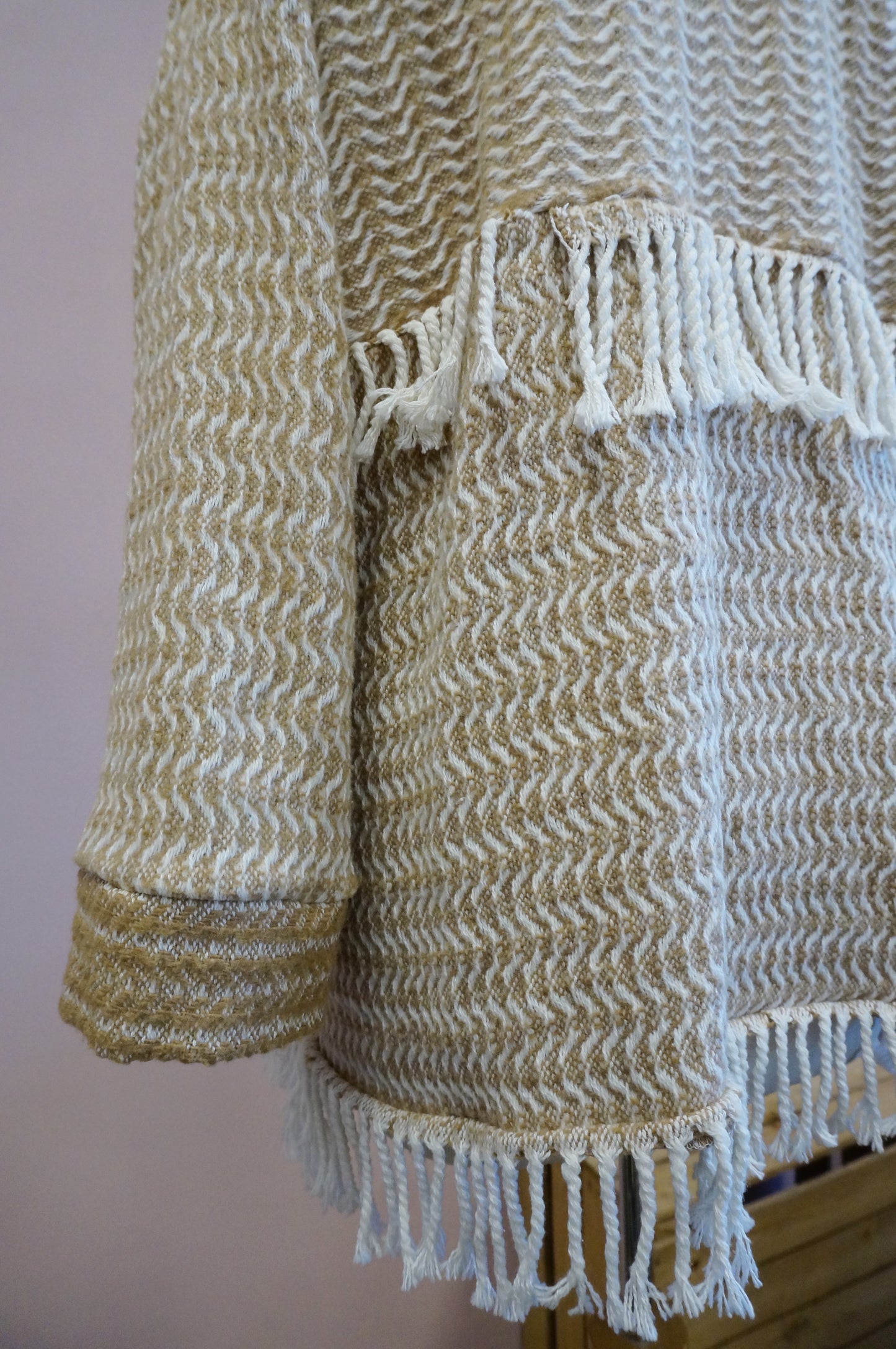 Retro Kimono, gold weiß, 70% Baumwolle, Unikat