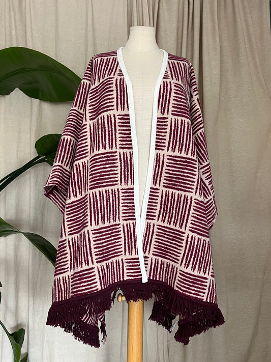 Poncho onesize, pink weiß, 50% Baumwolle, Unikat