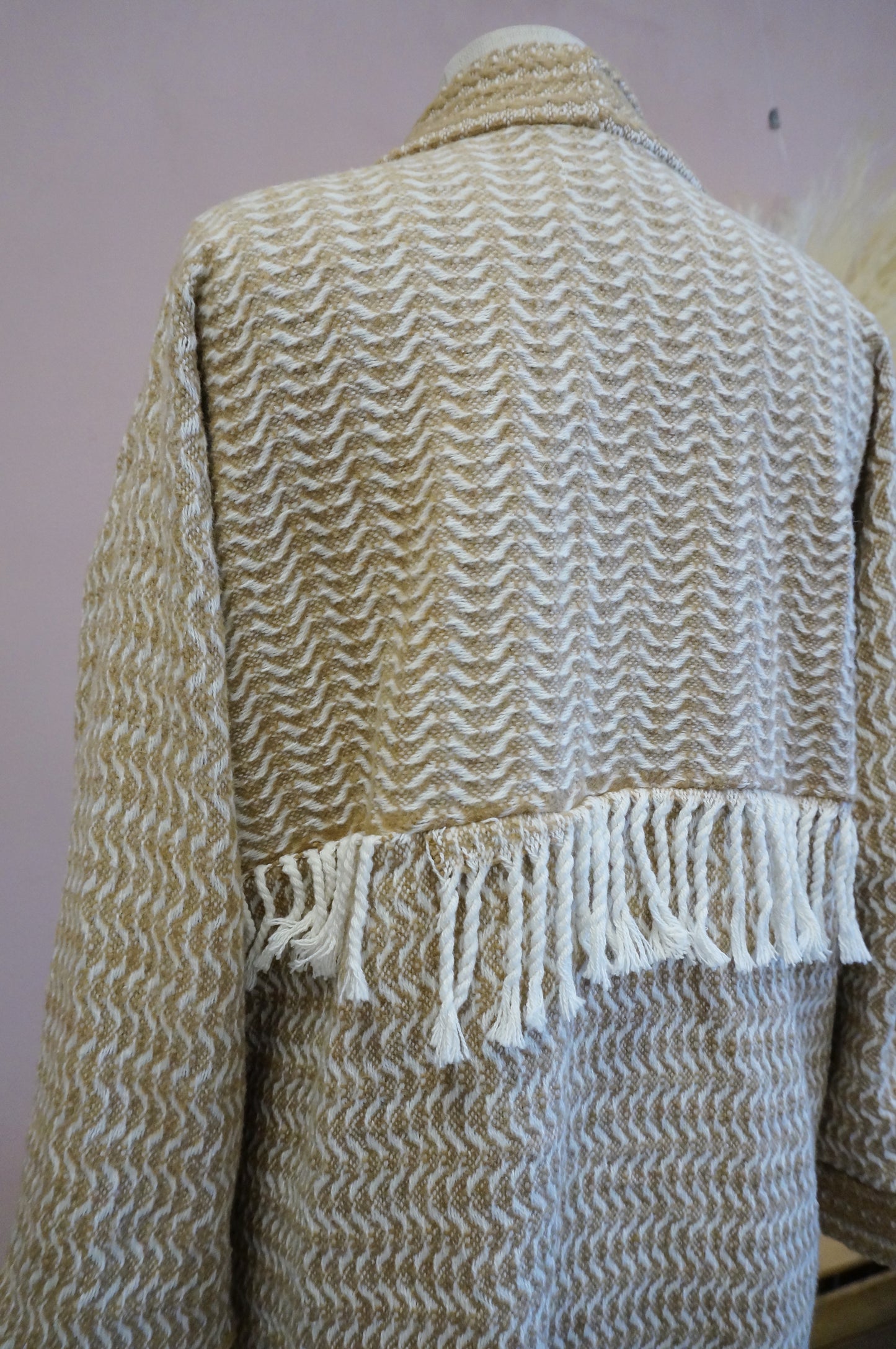 Retro Kimono, gold weiß, 70% Baumwolle, Unikat