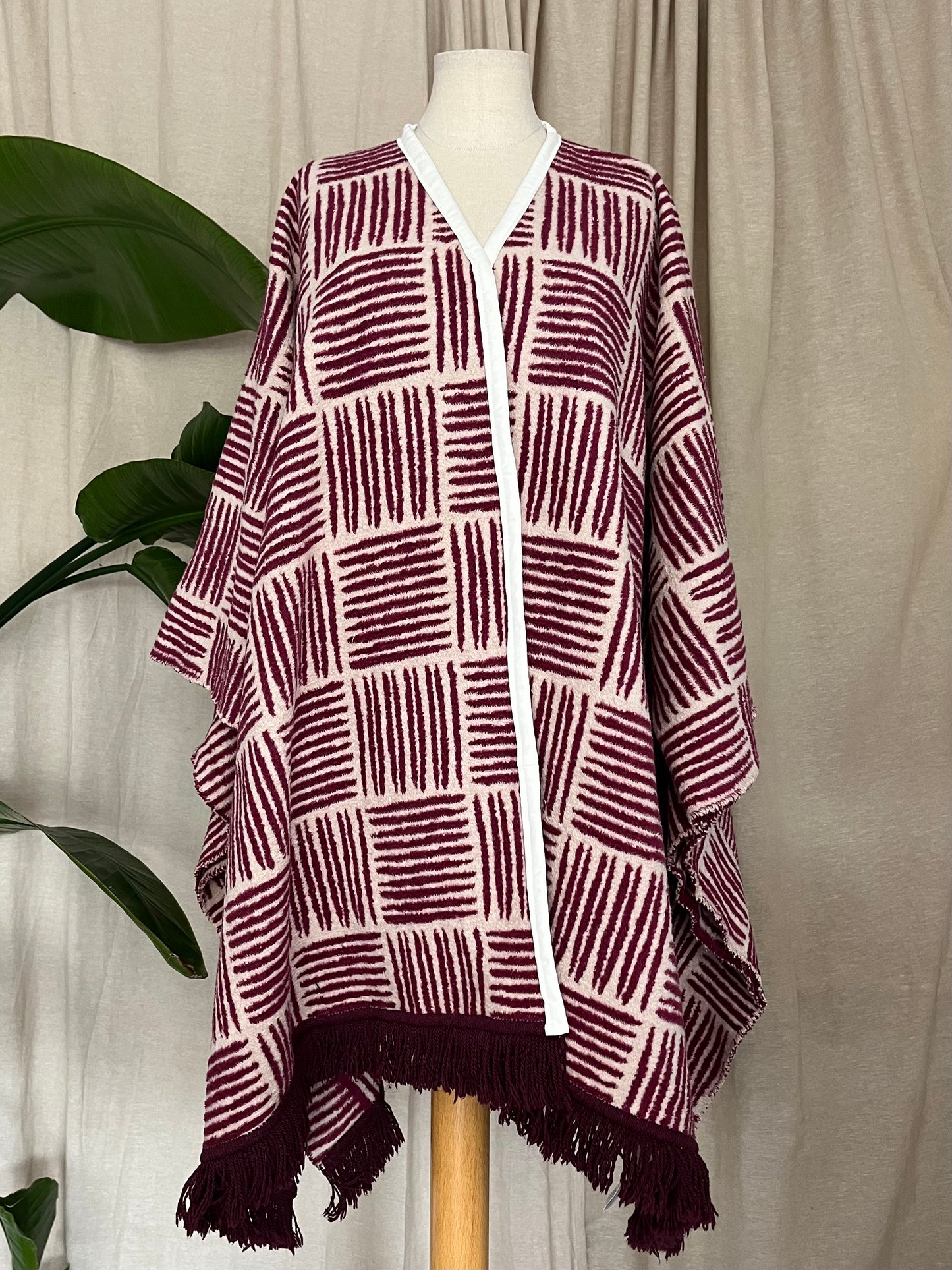Poncho onesize, pink weiß, 50% Baumwolle, Unikat