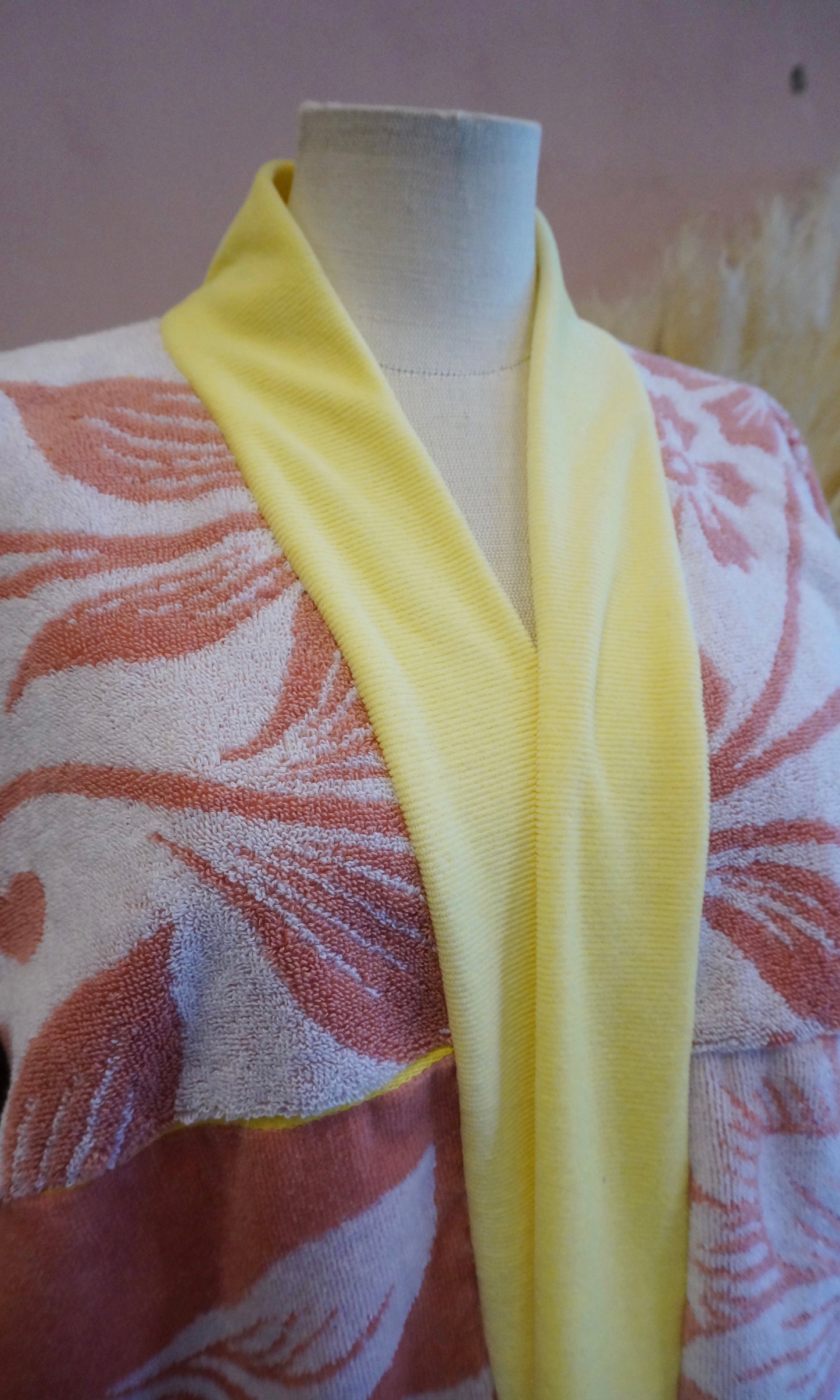 Retro Kimono, gelb rosa, 100% Baumwolle, Unikat