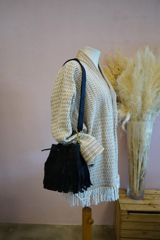 Bucket Bag Beuteltasche Umhängetasche mit Fransen aus Leder