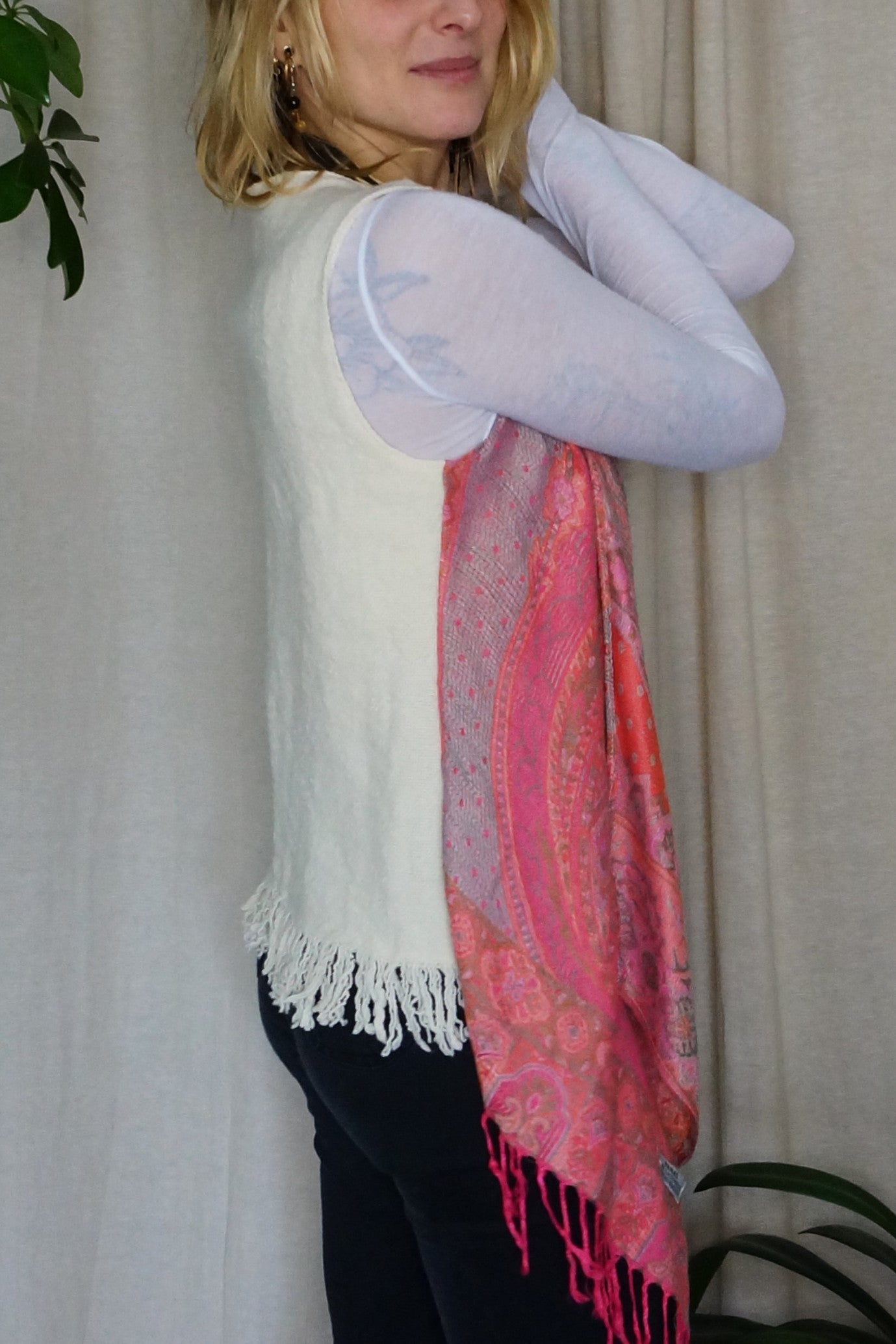 Schmale Weste, pink bunt beige, Kaschmir Wolle, S-L, Unikat