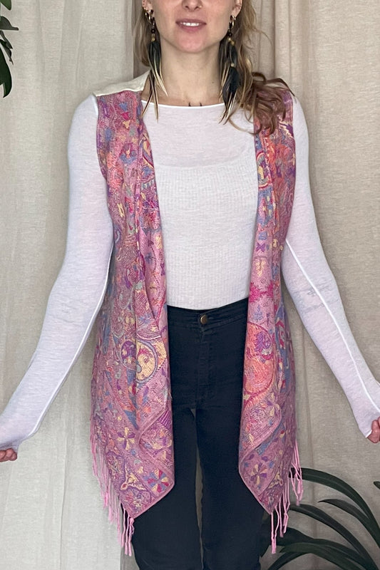 Schmale Weste, rosa lila bunt beige, Kaschmir Wolle, S-L, Unikat