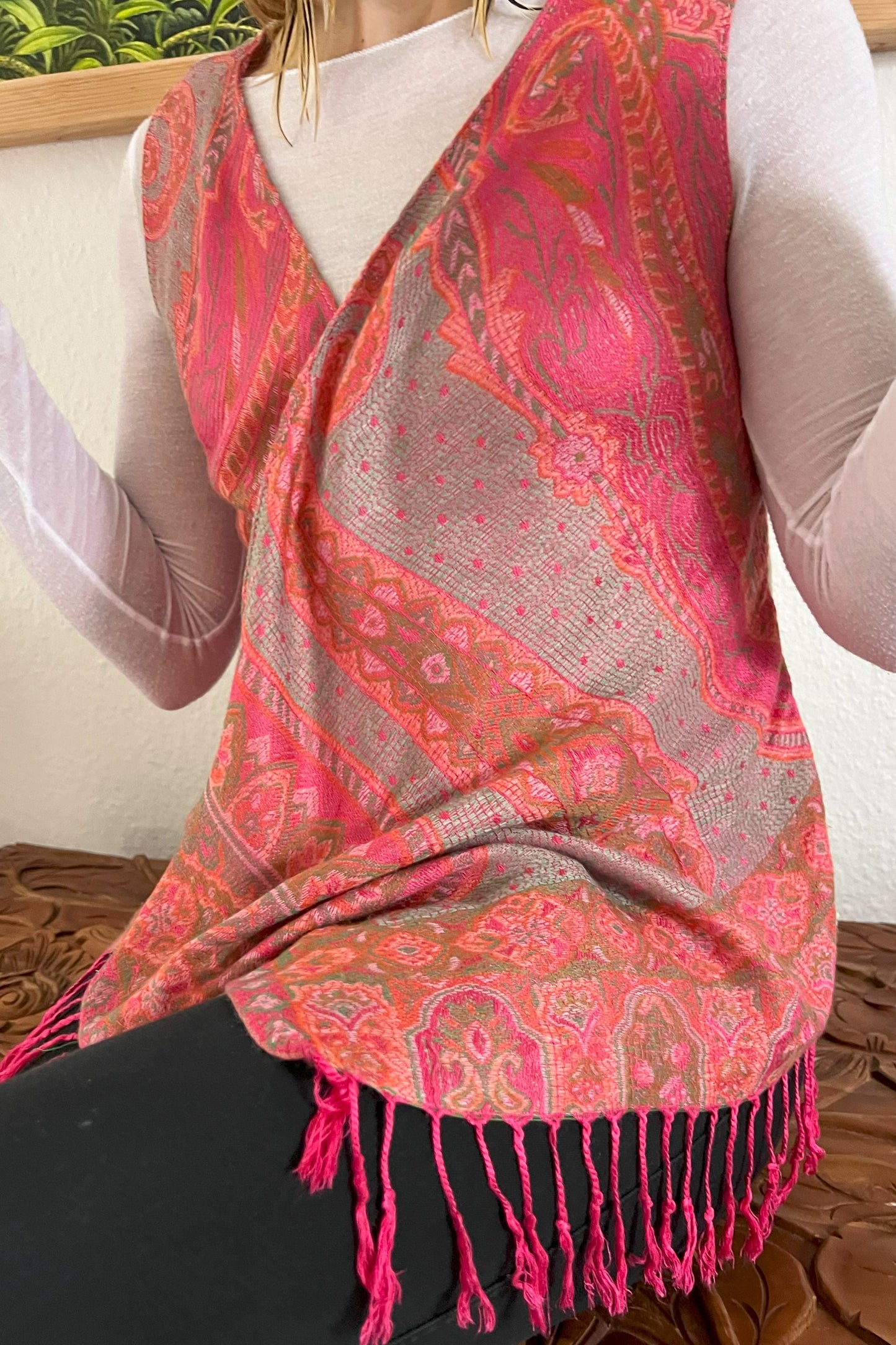 Schmale Weste, pink bunt beige, Kaschmir Wolle, S-L, Unikat