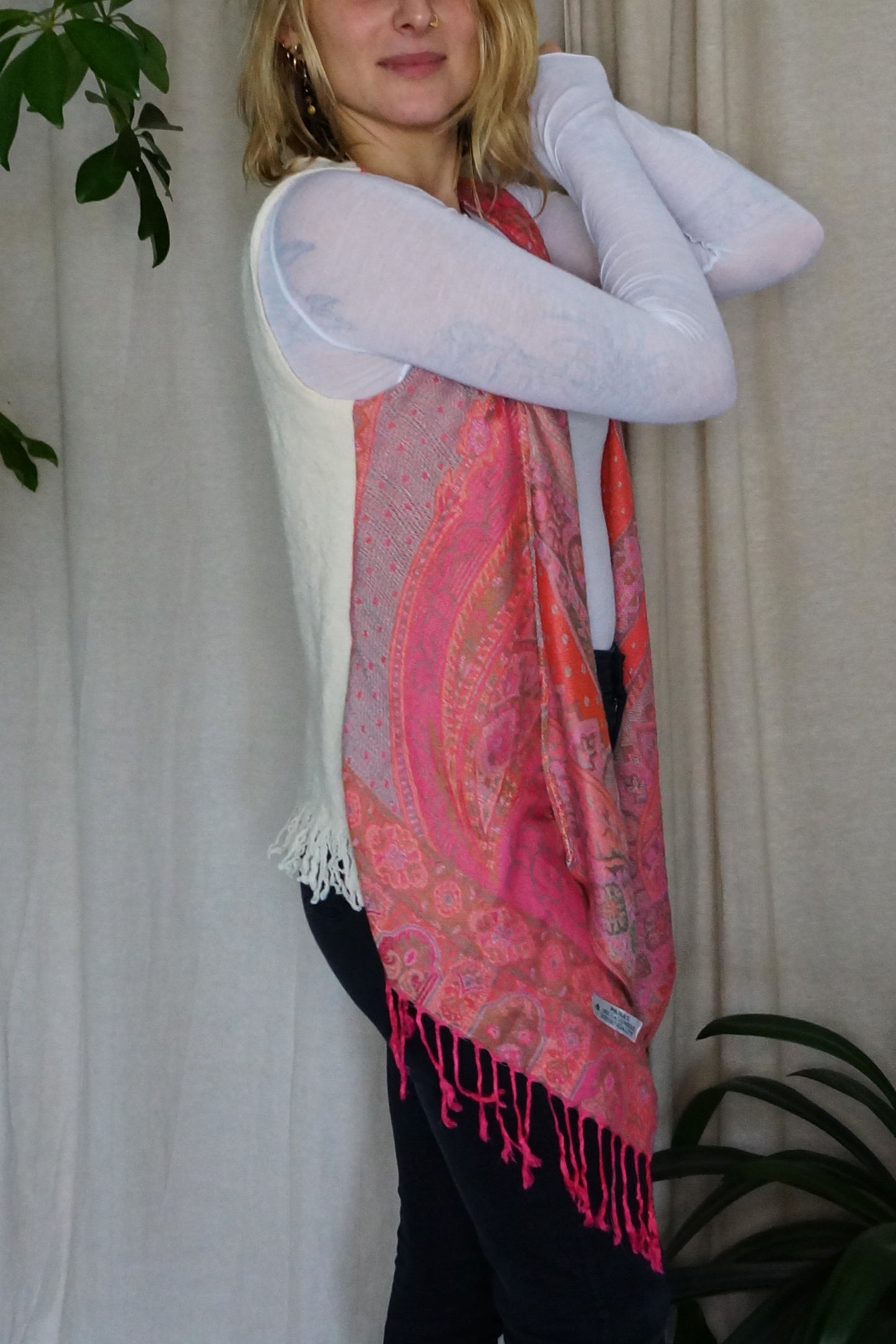 Schmale Weste, pink bunt beige, Kaschmir Wolle, S-L, Unikat