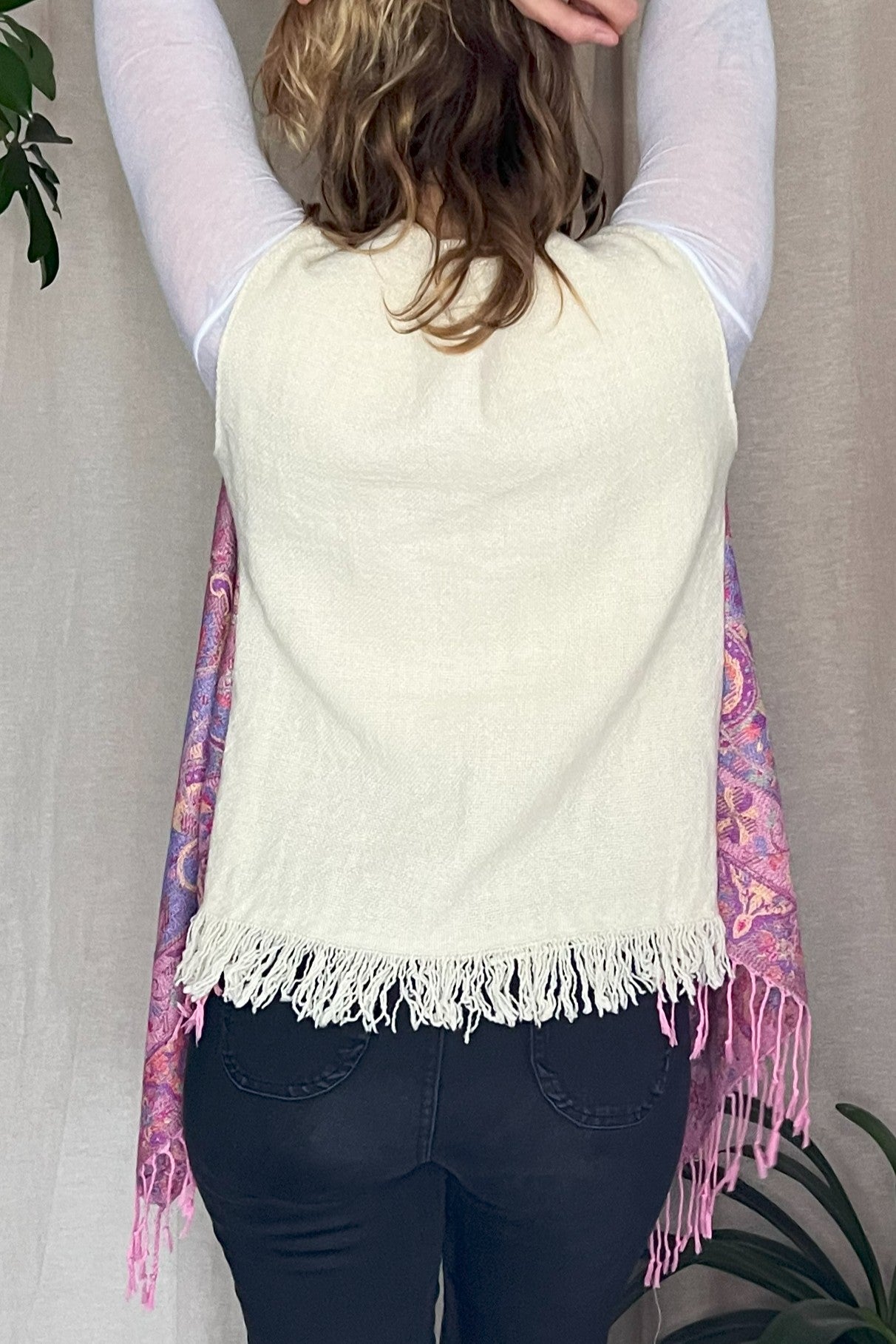 Schmale Weste, rosa lila bunt beige, Kaschmir Wolle, S-L, Unikat