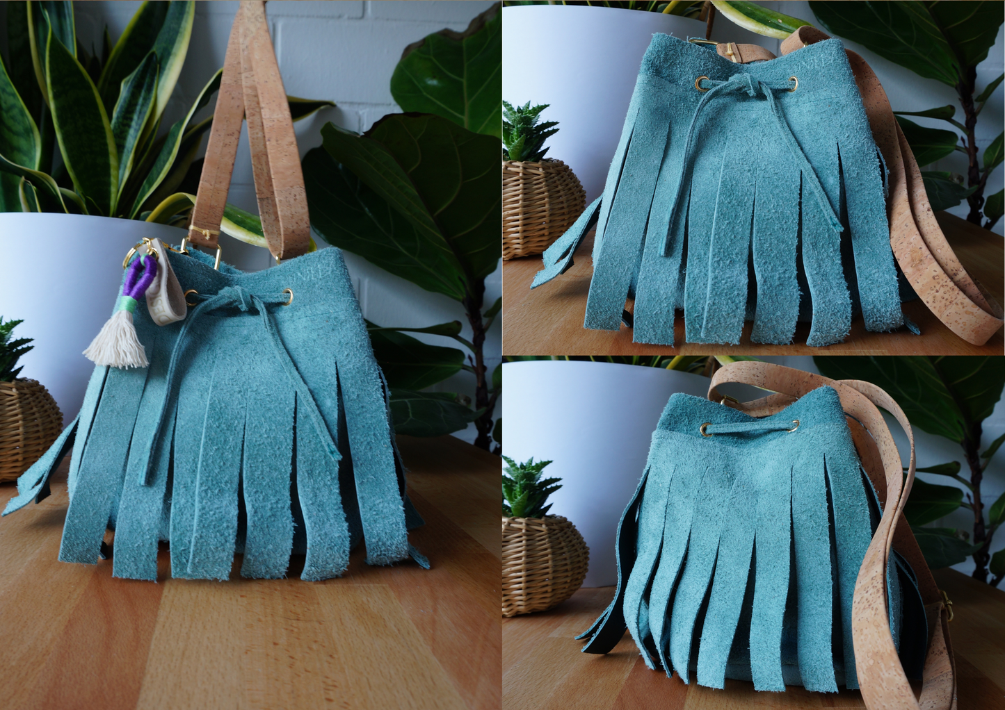 Bucket Bag Beuteltasche Umhängetasche mit Fransen aus Leder