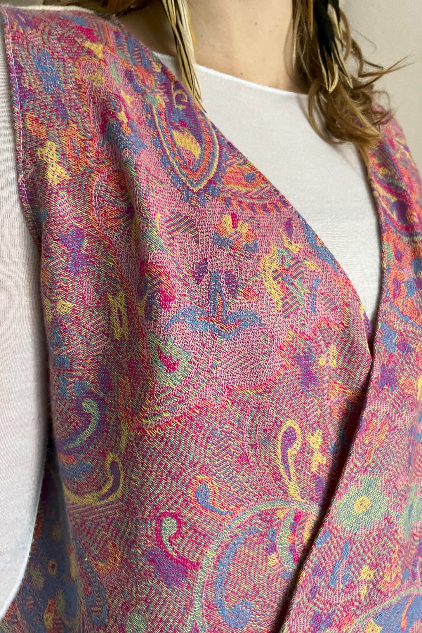 Schmale Weste, rosa lila bunt beige, Kaschmir Wolle, S-L, Unikat