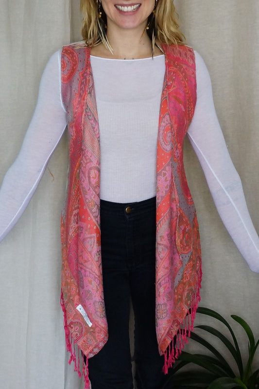 Schmale Weste, pink bunt beige, Kaschmir Wolle, S-L, Unikat