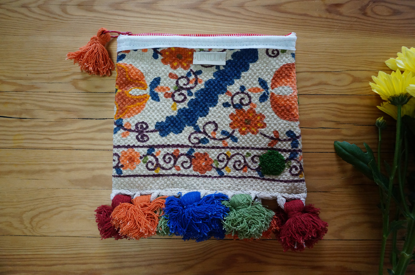 Kosmetiktasche, kleine Tasche aus Webstoff mit Reißverschluss