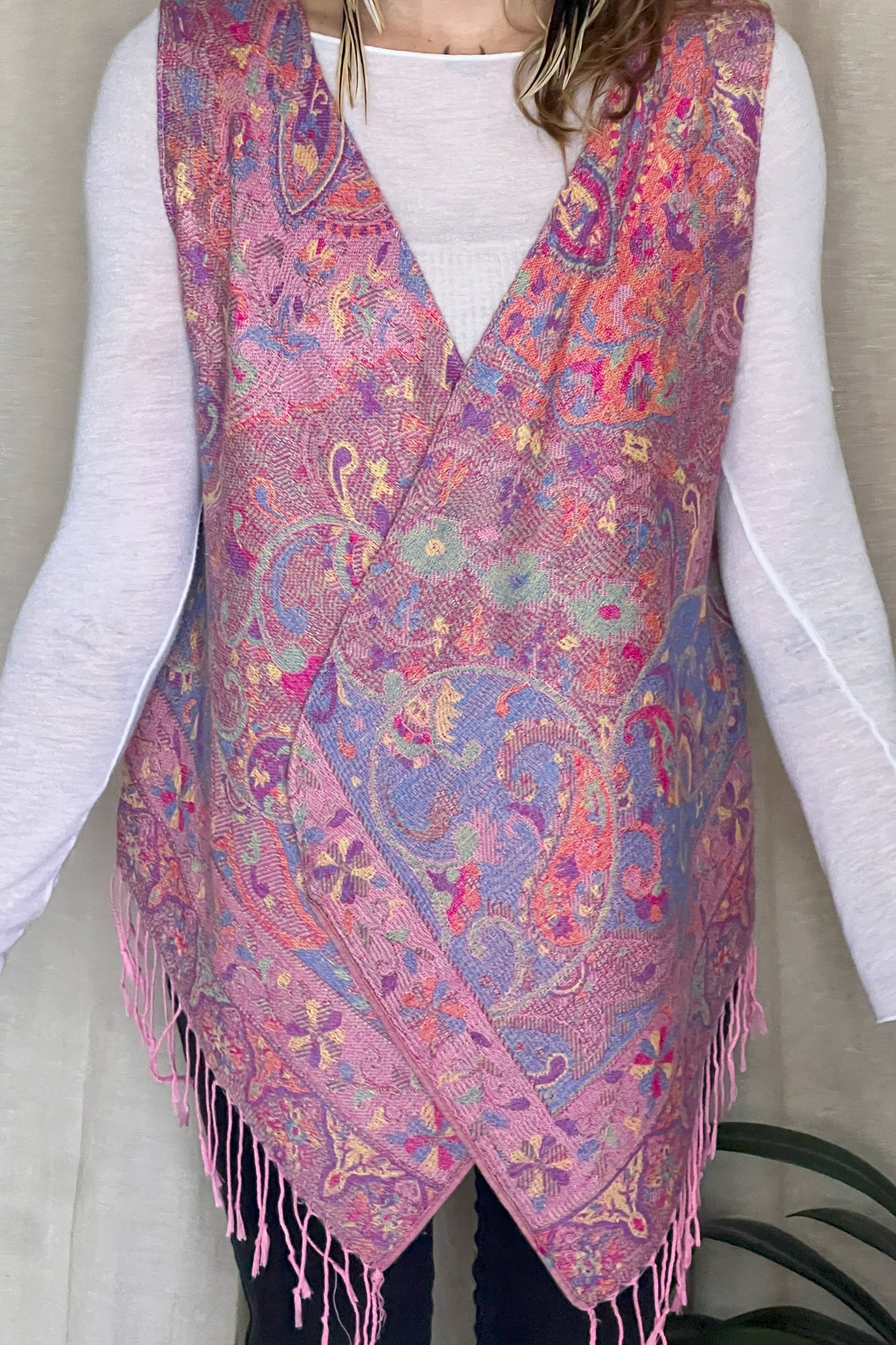 Schmale Weste, rosa lila bunt beige, Kaschmir Wolle, S-L, Unikat