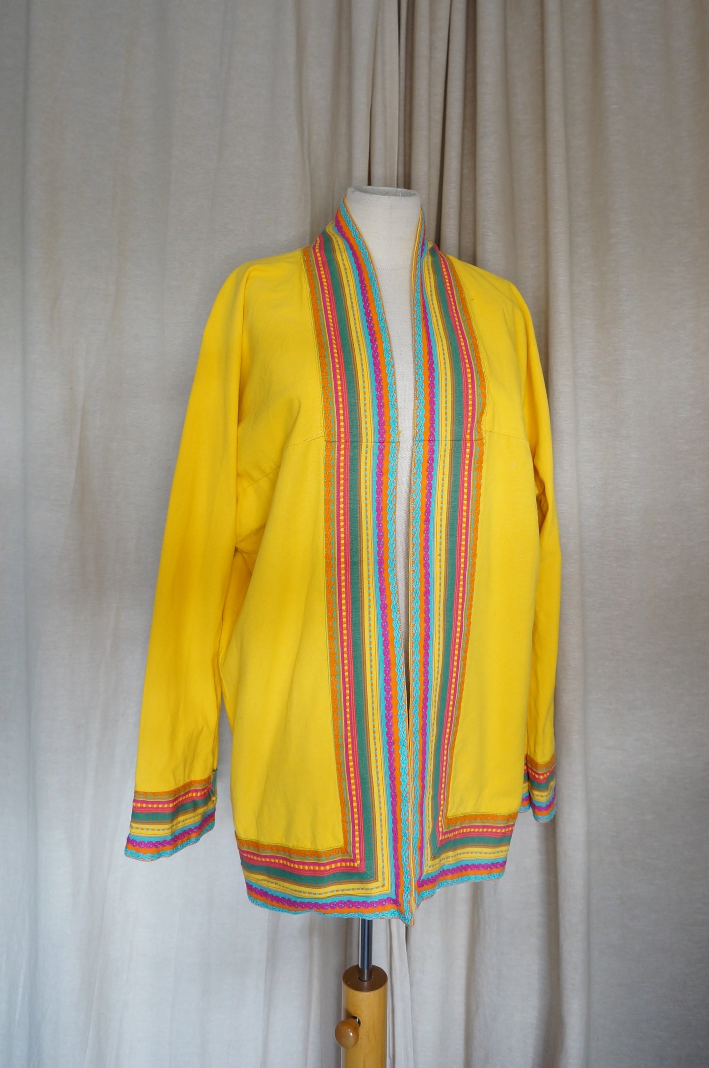 Midi Kimono aus Baumwolle – Vintage Boho Kimono in Gelb | Unikat