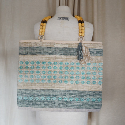 Shopper aus Webstoff mit Holzperlen | Unikat