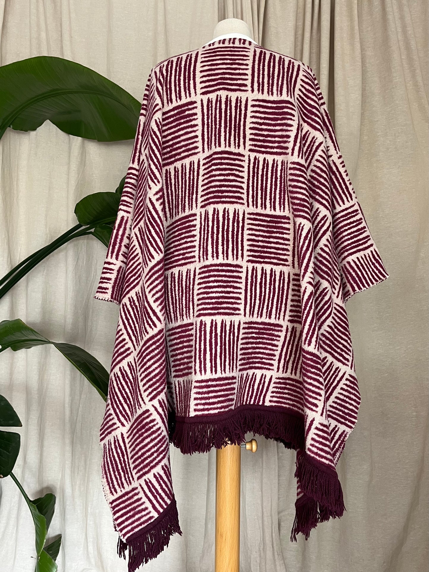 Poncho onesize, pink weiß, 50% Baumwolle, Unikat