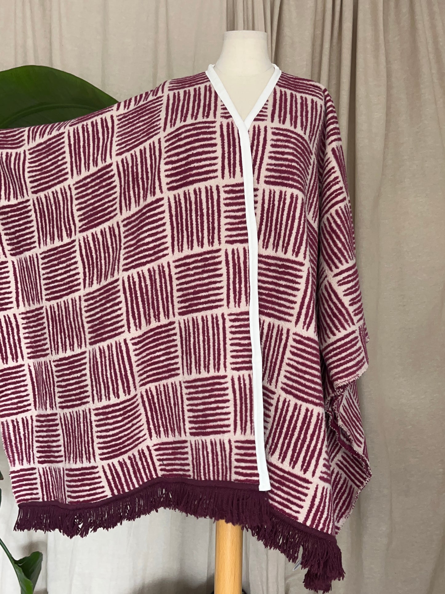 Poncho onesize, pink weiß, 50% Baumwolle, Unikat