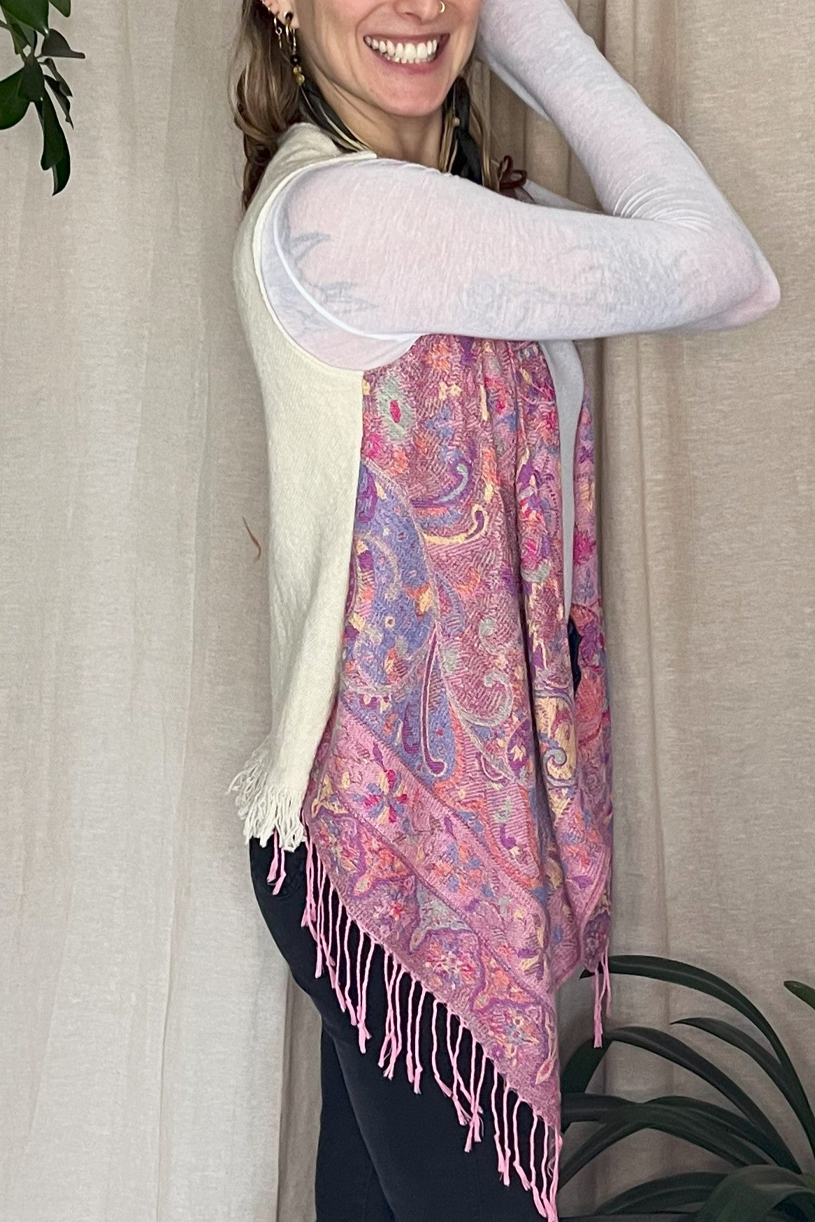 Schmale Weste, rosa lila bunt beige, Kaschmir Wolle, S-L, Unikat