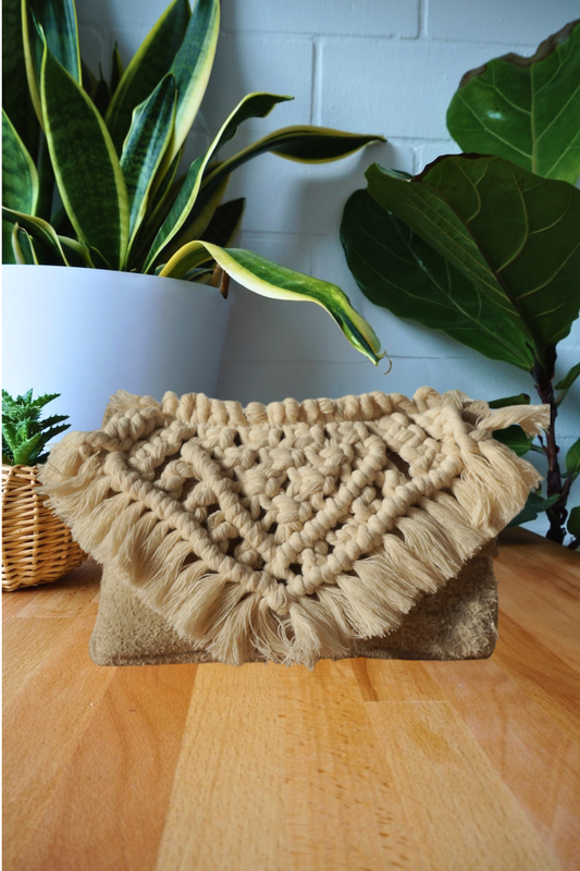 Bauchtasche mit Makramee, Brusttasche, Umhängetasche aus Leder
