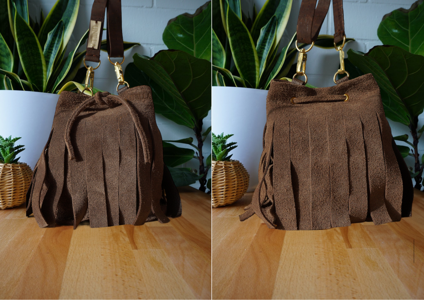 Bucket Bag Beuteltasche Umhängetasche mit Fransen aus Leder