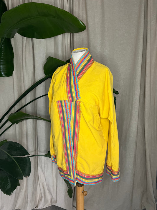 midi Kimono, gelb, Vintage, Boho Kimono, Loungewear, Unikat