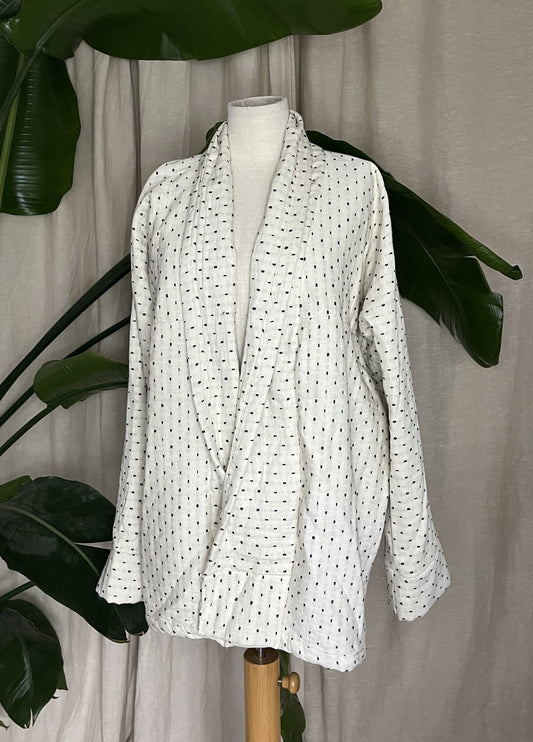 kurzer Kimono, creme gepunktet, 100% Baumwolle, Unikat