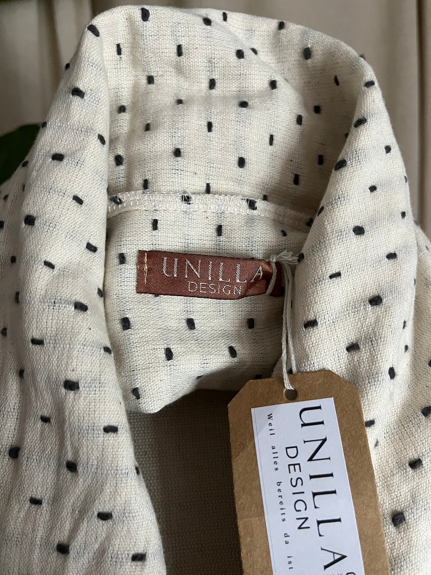 kurzer Kimono, creme gepunktet, 100% Baumwolle, Unikat