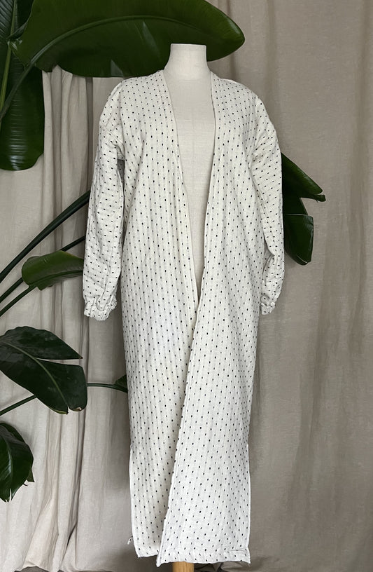 langer Kimono, creme gepunktet, 100% Baumwolle, Unikat