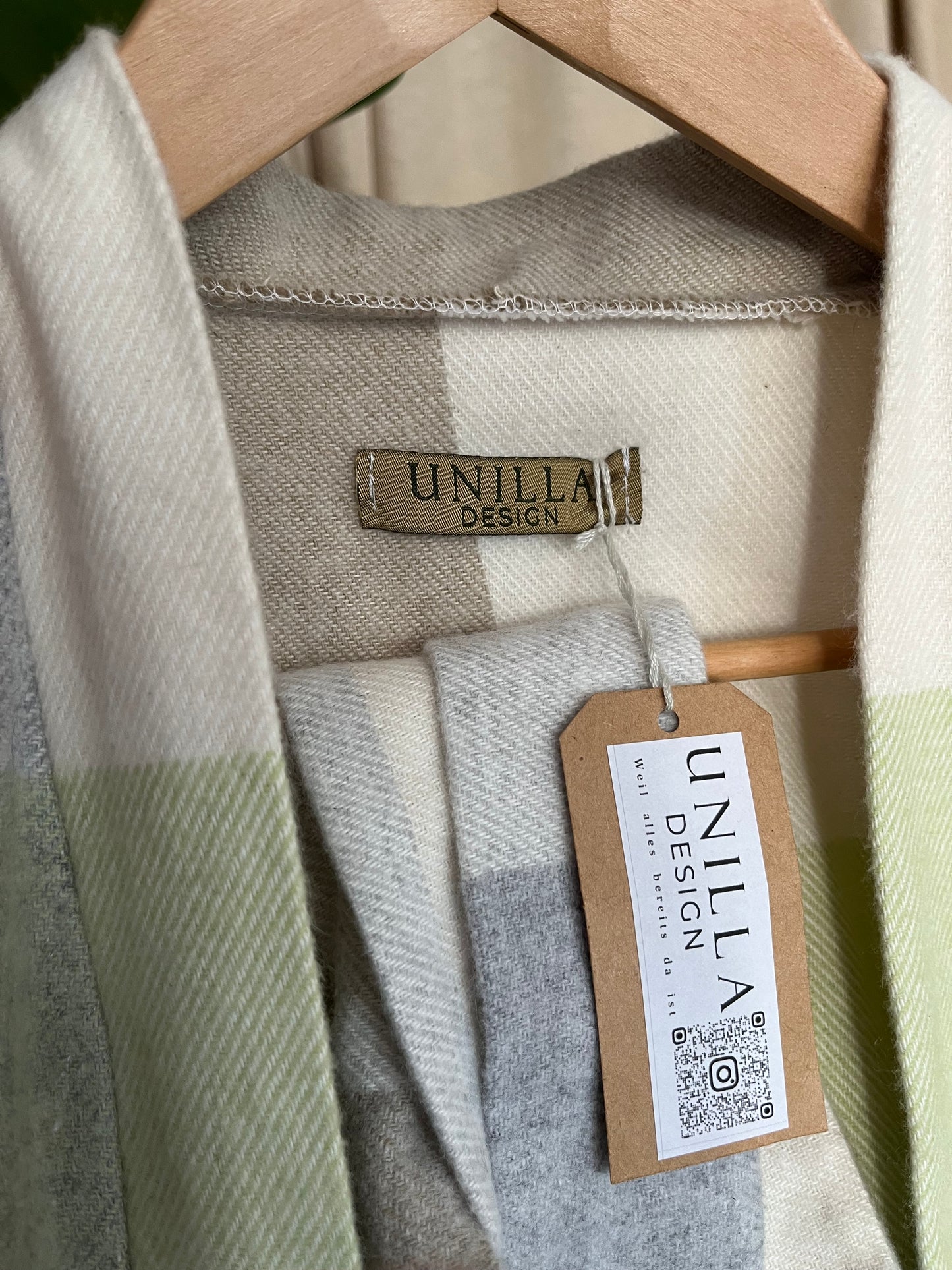 langer Kimono, flauschig weich, kariert Pastell, Loungewear, Unikat